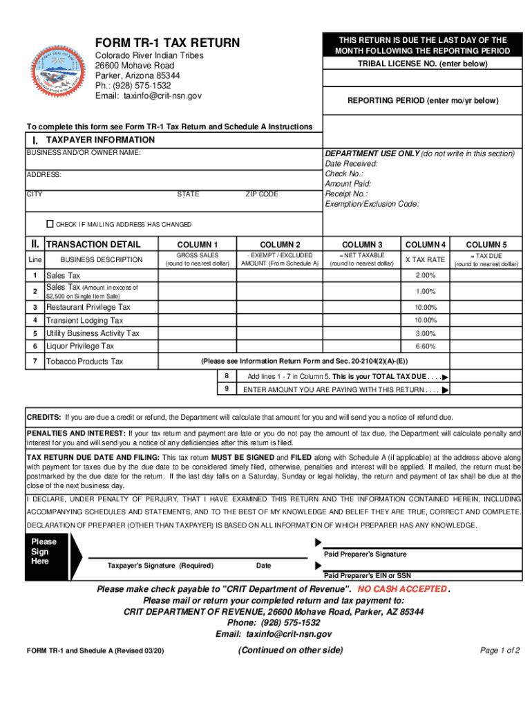 FORM TR-1 TAX RETURN - Parker Preview on Page 1