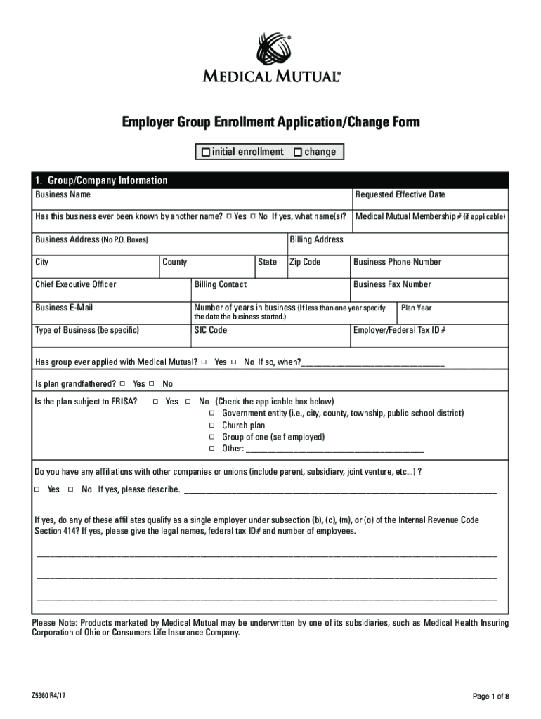 Fillable Online Employer Group Enrollment Application / Change Form Fax Email Print pdfFiller