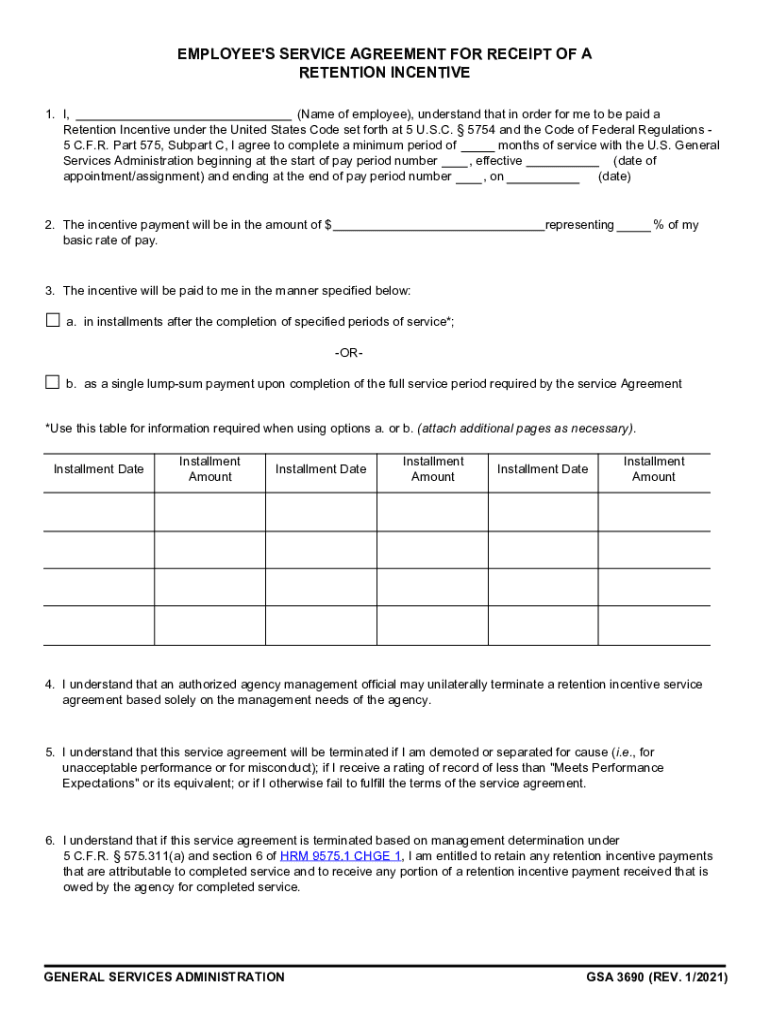 GSA Form 3690 "Employee's Service Agreement for Receipt of ... Preview on Page 1