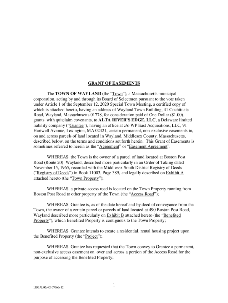 Fillable Online 1 QUITCLAIM DEED The Town of Wayland (Grantor), a