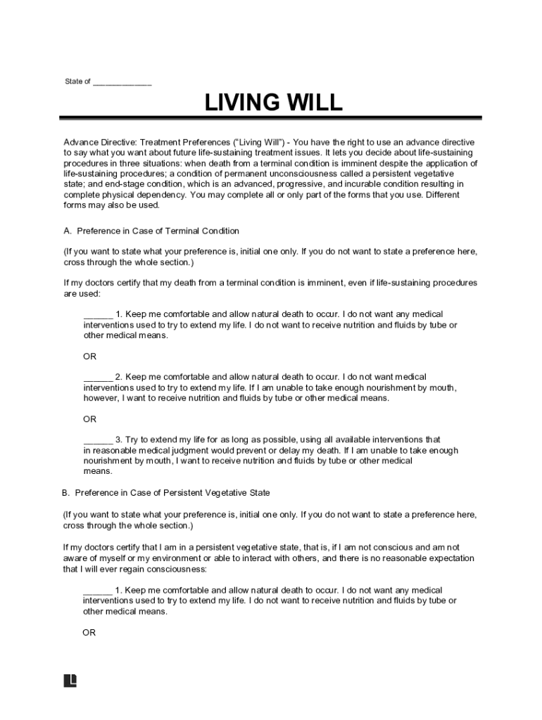 Fillable Online Make a Living Will: Free Living Will Forms PDF & Word ...