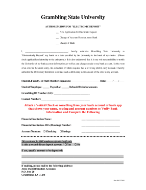 Direct Deposit Authorization Form - Grambling State University