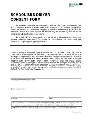 Fillable Online School Bus Driver Consent Form - Manitoba Education Fax ...