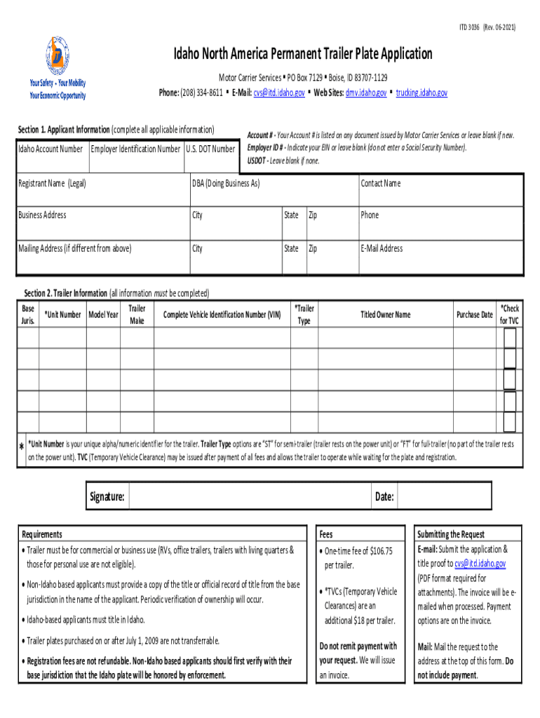 idaho permanent trailer plate application Preview on Page 1