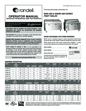 8000-290 &amp; 9000W-290 TABLEAU MANUEL DE ... - unifiedbrands.net