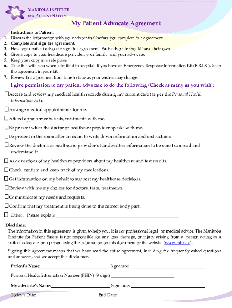patient advocate agreement Preview on Page 1