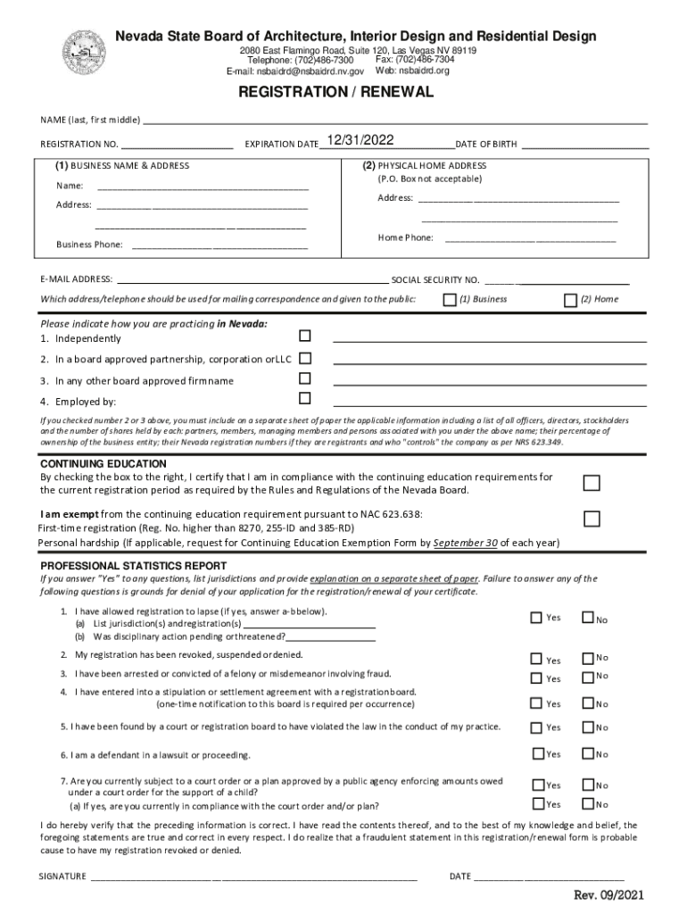 nv nsbaidrd registration renewal Preview on Page 1