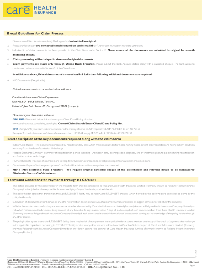 Fillable Online Broad Guidelines for Claim Process FHPL Fax Email
