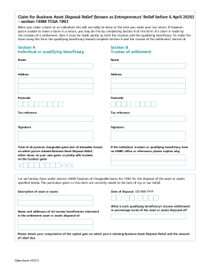 Claim for Business Asset Disposal Relief (known as ...