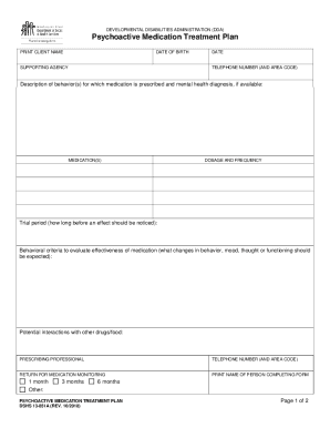 DSHS Form 13-815A &amp;quot;Psychoactive Medication Treatment Plan ...