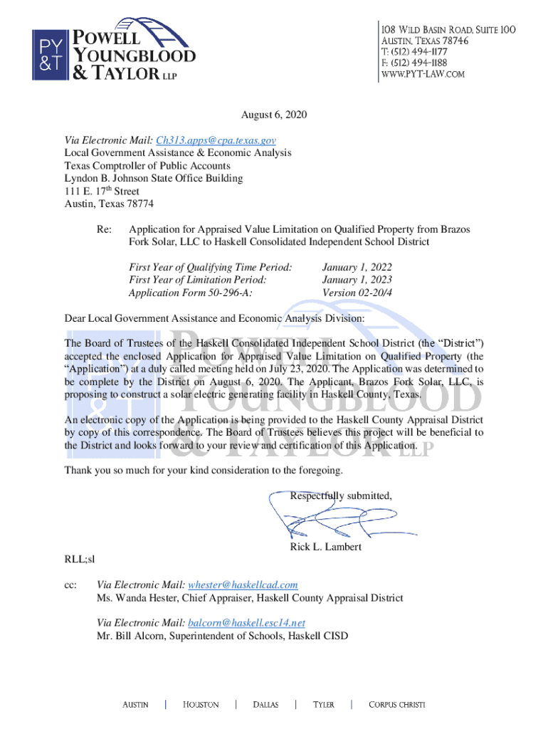 Fillable Online 50296A Application for Appraised Value Limitation on