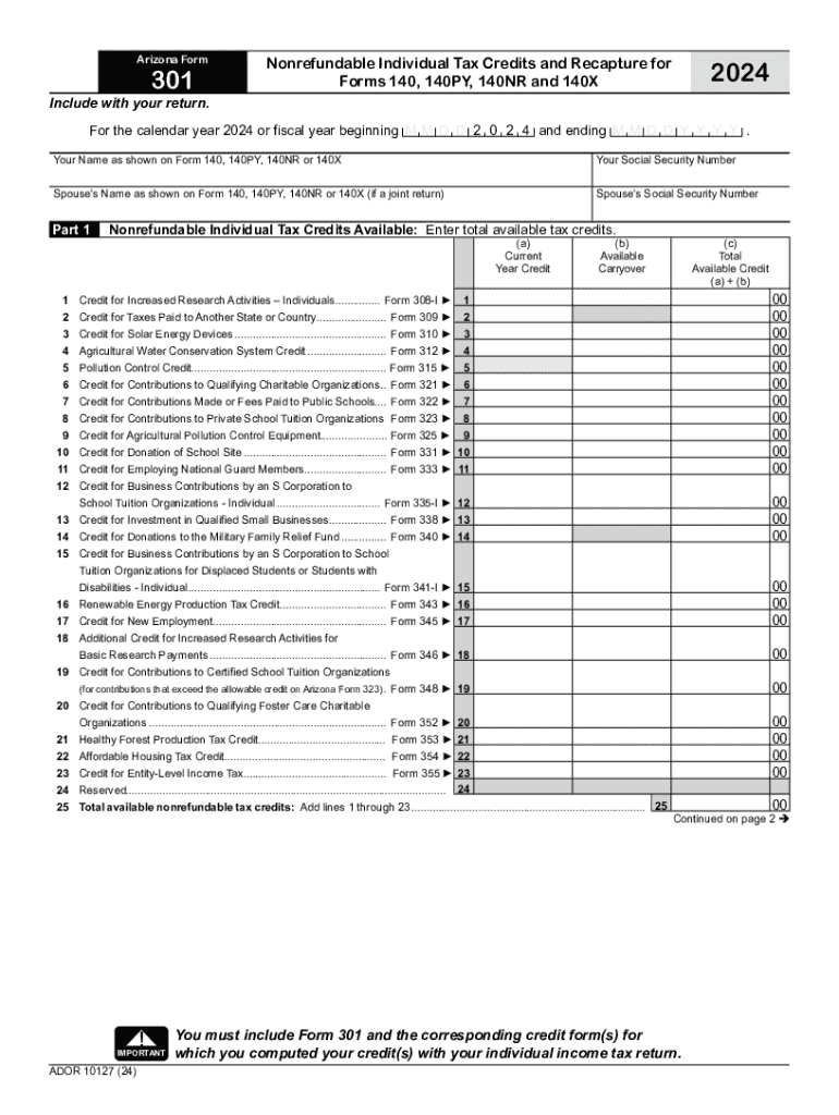 arizona form 301 tax Preview on Page 1