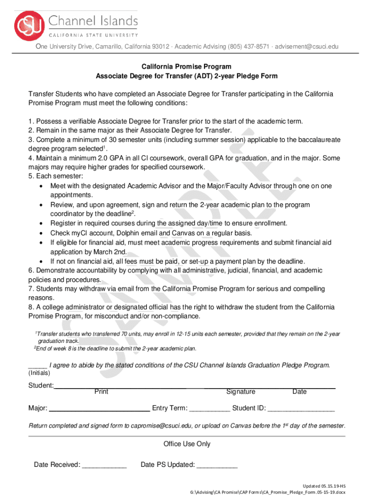 Fillable Online CA Promise Pledge Form Fax Email Print pdfFiller