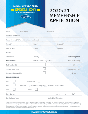 Membership Form - BUNBURY TURF CLUB 2020/21