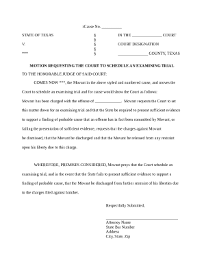 Motion Requesting Examining Trial