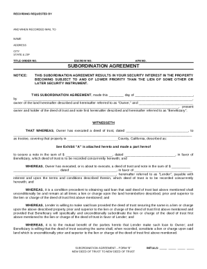 California Subordination Agreement Form B