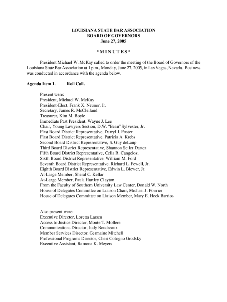 Fillable Online LOUISIANA STATE BAR ASSOCIATION BOARD OF GOVERNORS June