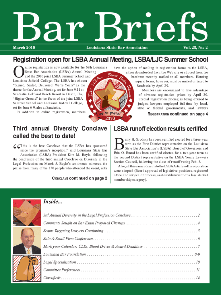 Fillable Online March 2010 Louisiana State Bar Association Vol. 25, No