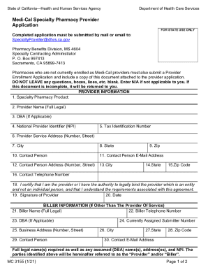 Fillable Online files medi-cal ca Specialty Pharmacy Provider Application MC3155 Fax Email Print ...