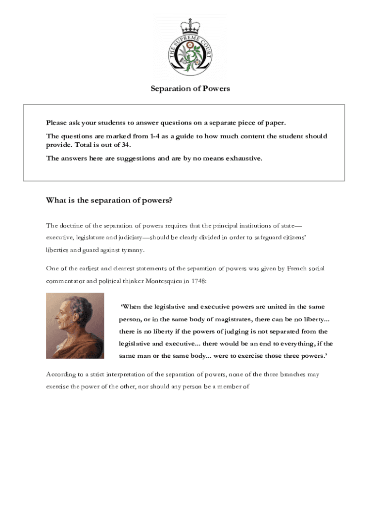 Fillable Online Separation of powers worksheets for teachers Fax Email ...