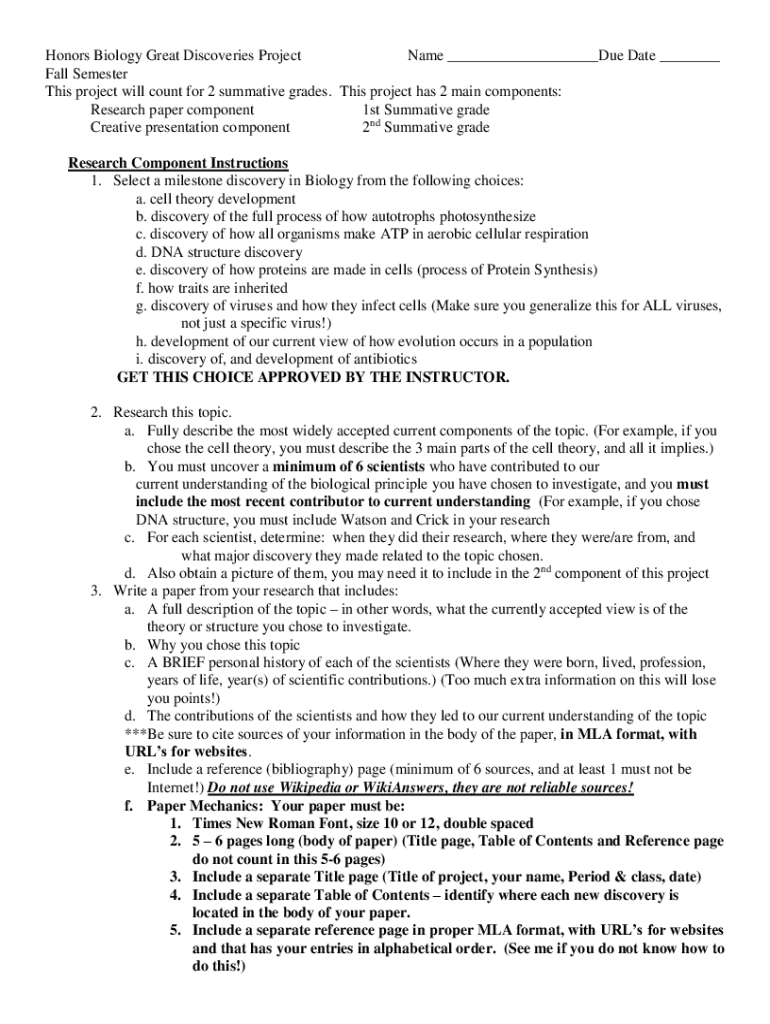 Fillable Online Honors Biology Research Project Paulding County