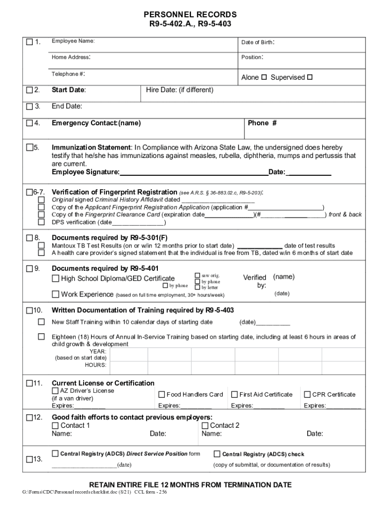 PDF personnel records r9-5-402 a , r9-5-403 - Arizona Department of Preview on Page 1