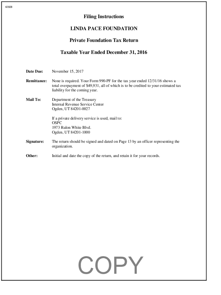 Fillable Online CS 42608 LINDA PACE FOUNDATION Print Output