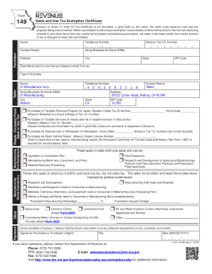 Missouri Sales and Use Tax Exemption Certificate