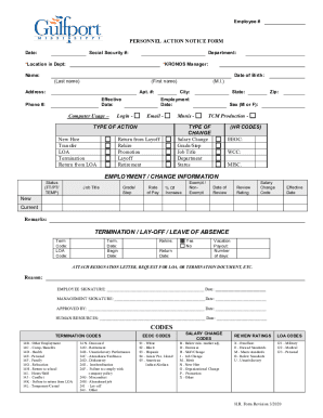 Employee Personnel Action Notice Form
