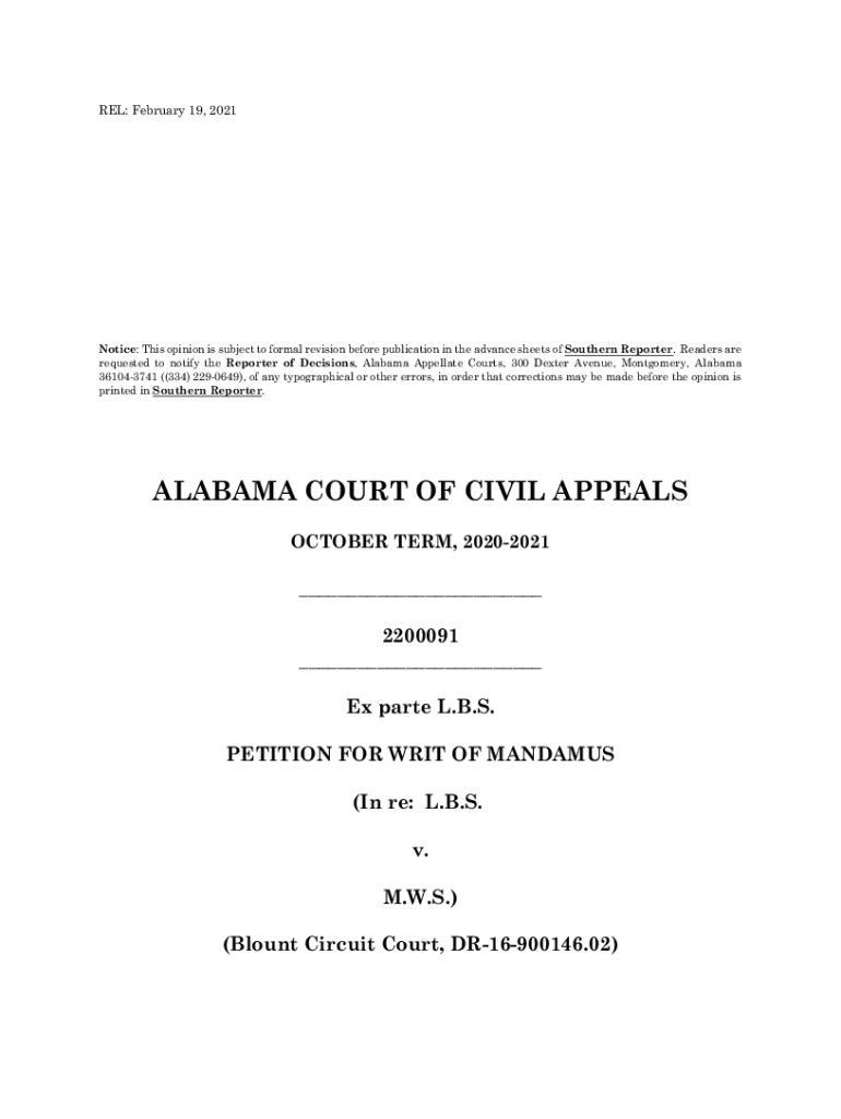 Fillable Online Ex parte L.B.S. 2021 Alabama Court of Civil