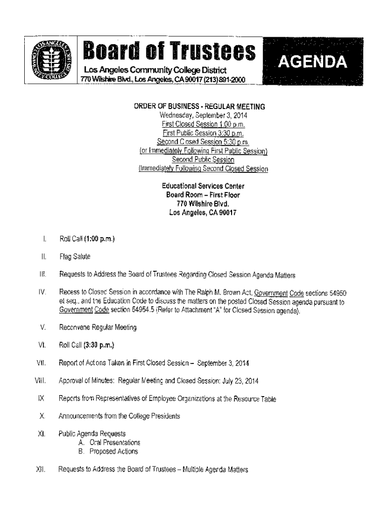 Fillable Online www.laccd.edu Board Documentsr na Bff AGENDA jll . a