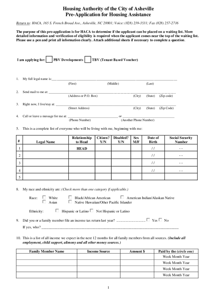 Fillable Online Housing Authority of the City of Asheville Pre