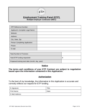 Employment Training Panel (ETP) Multiple Employer Contractor (MEC) Application Template