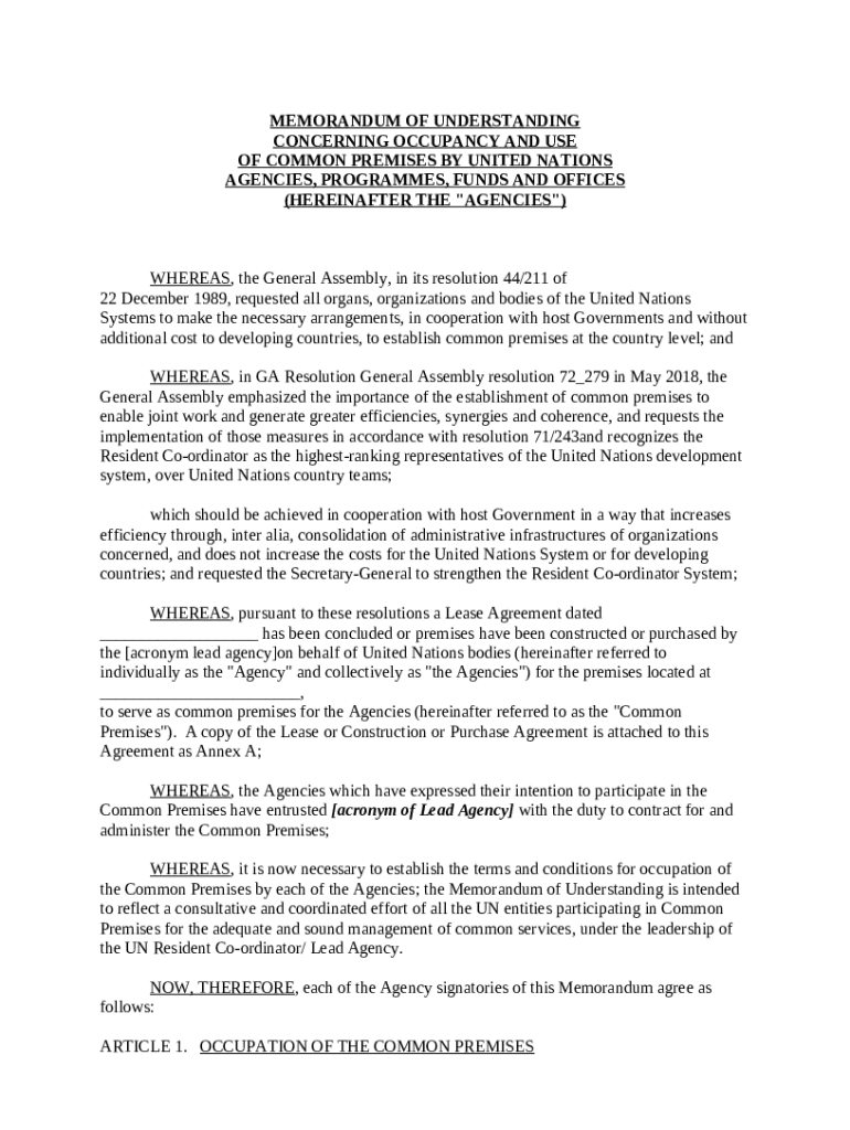 Memorandum Of Understanding MOU For Common Services Popp Undp Doc 