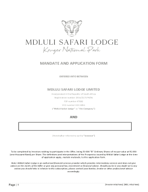 Mdluli Safari Lodge Investment Mandate and Application Form