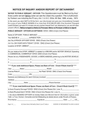 Notice of Inquiry and Report of Detainment