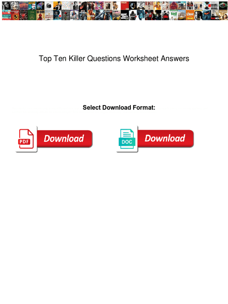 Fillable Online Top Ten Killer Questions Worksheet Answers. Top Ten