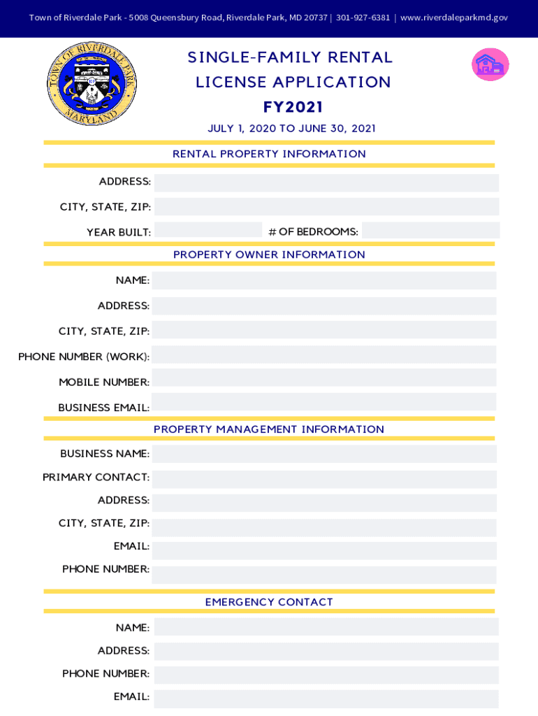 Fillable Online Rental License Application riverdale park Fax Email