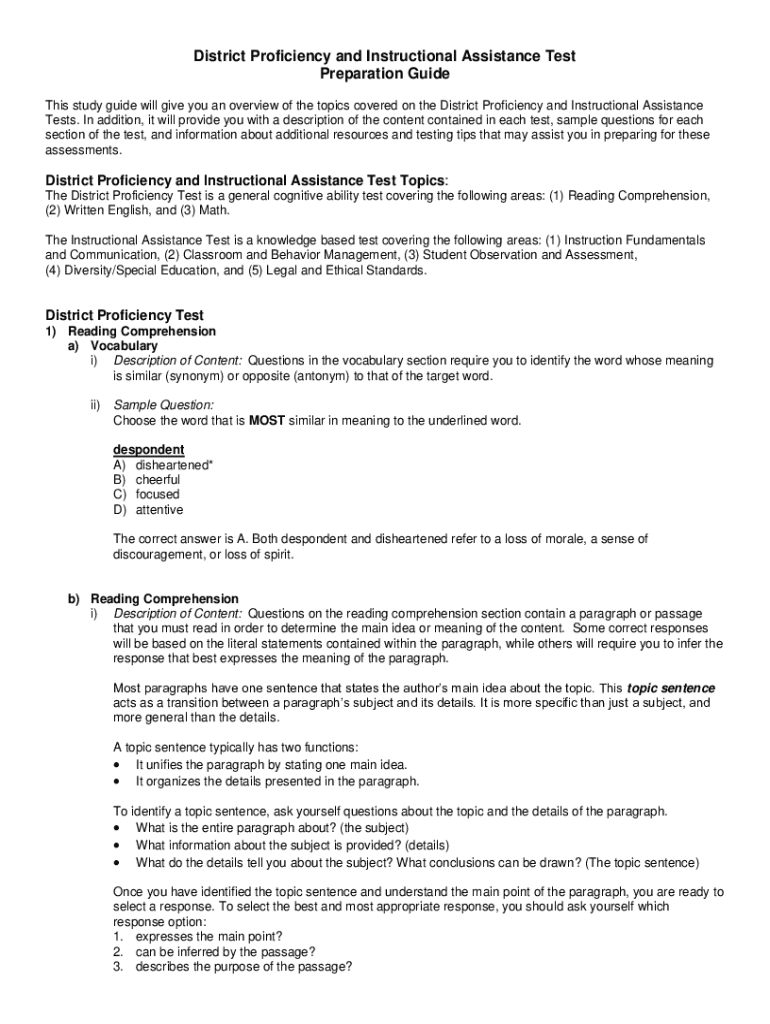 District Proficiency Test Preview on Page 1