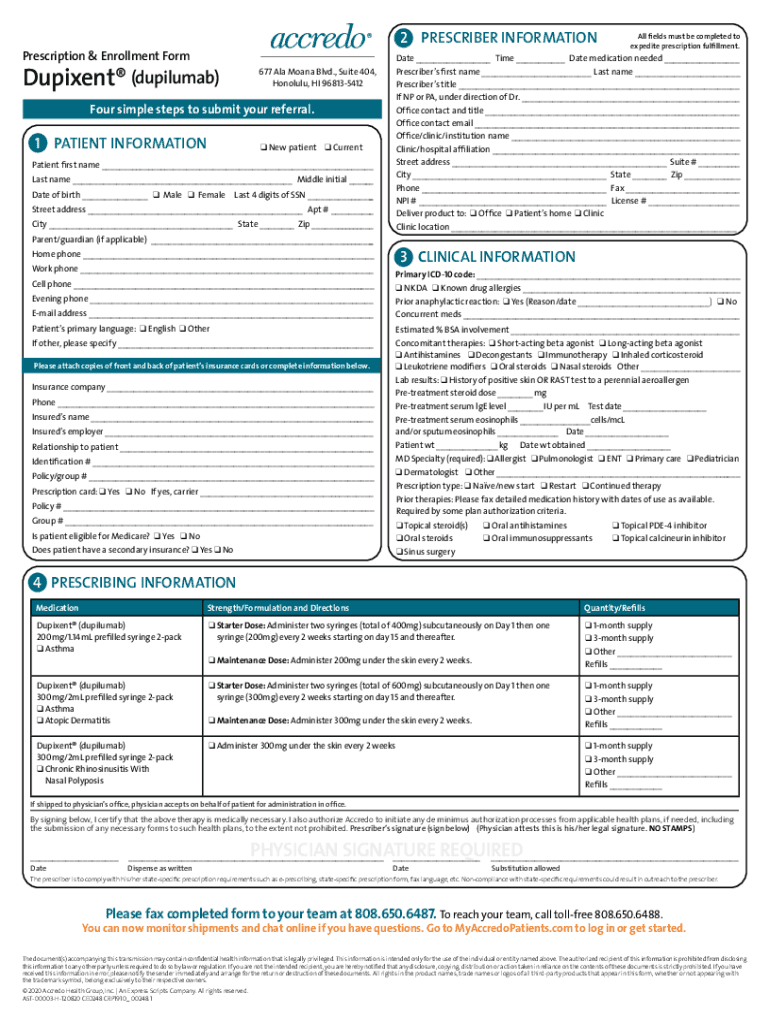 Fillable Online Prescription & Enrollment Form 2 P All fields