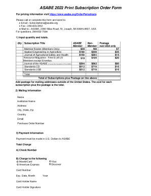 ASABE 2022 Print Subscription Order Form