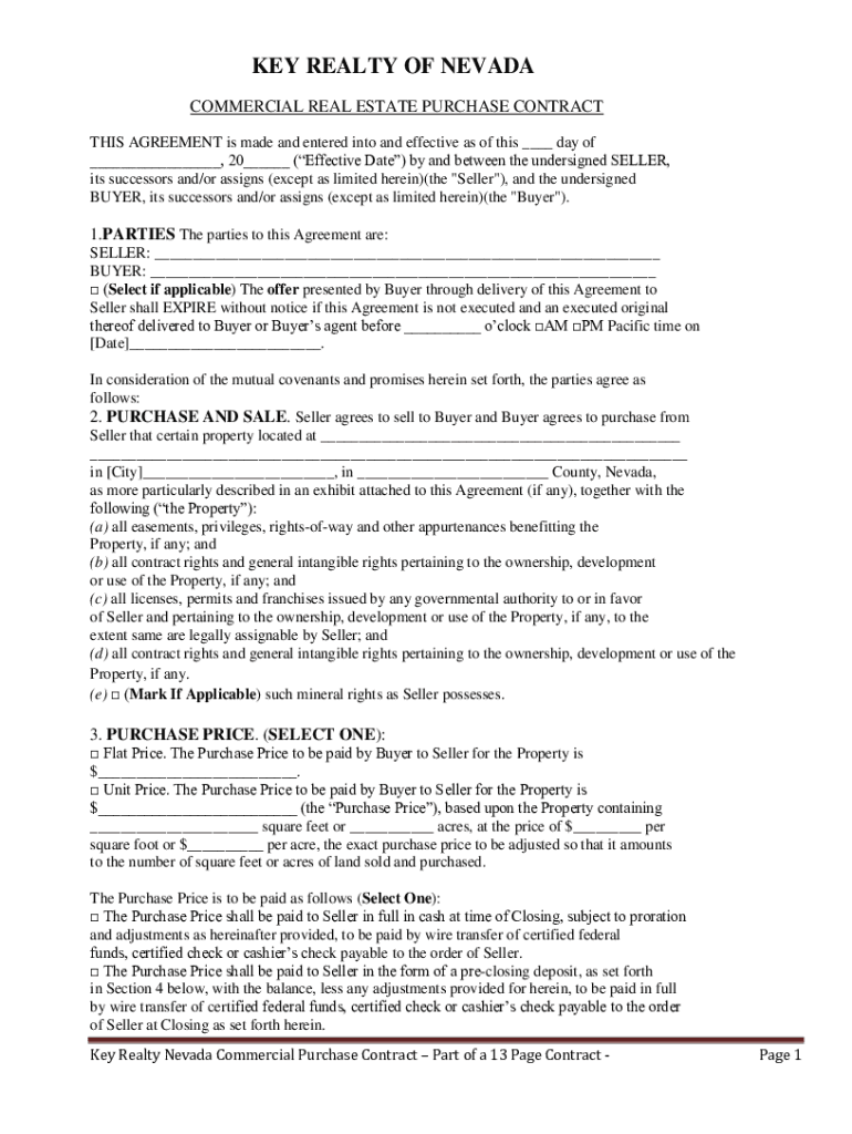 Fillable Online Nevada Commercial Real Estate Purchase and Sale