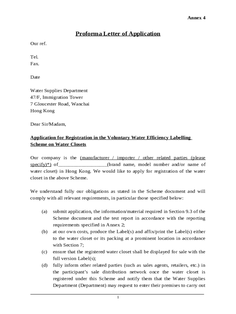 Application For Registration In The Voluntary Water Efficiency 