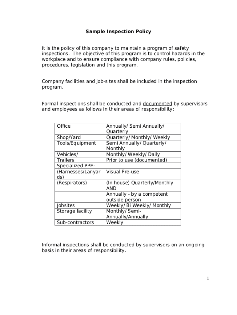 Sample Inspection Policy Construction Safety Nova ScotiaSafety