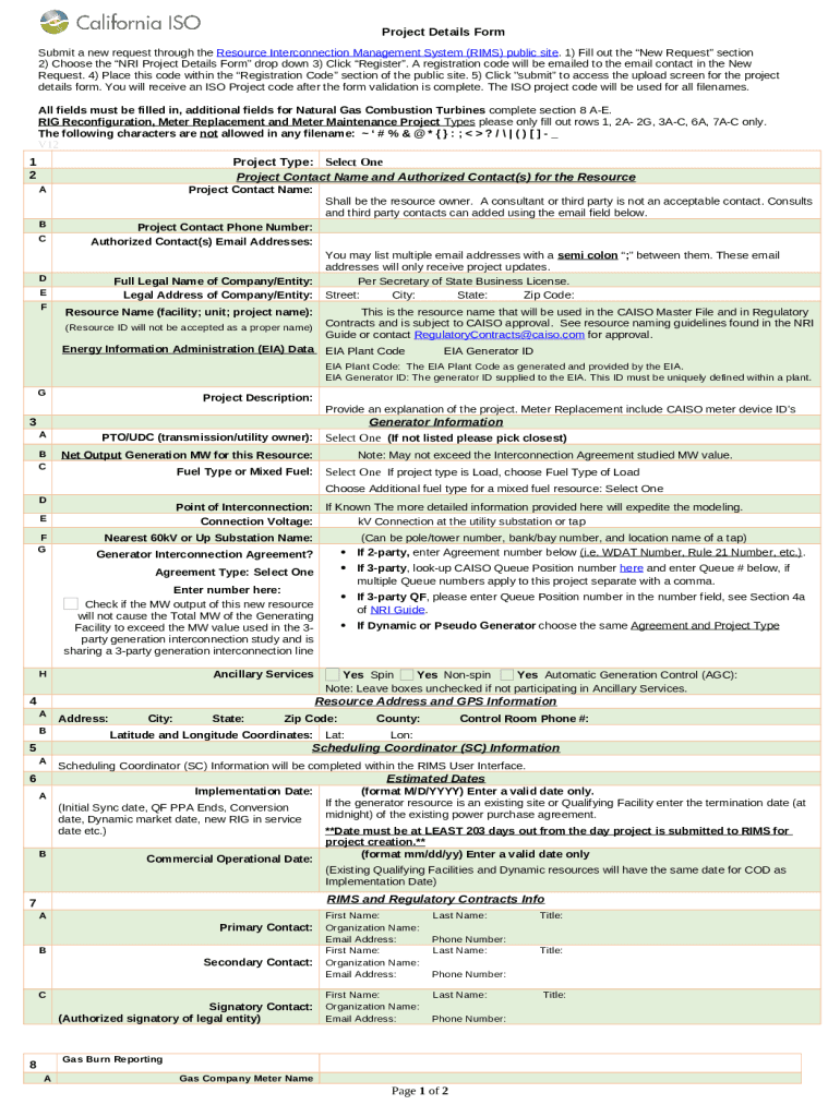 Project Details for RIMS Doc Template | pdfFiller