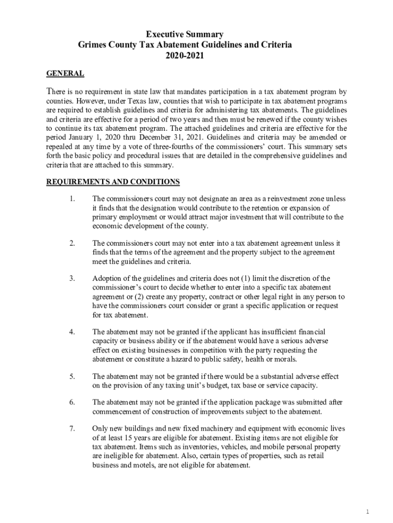 Fillable Online Executive Summary Grimes County Tax Abatement