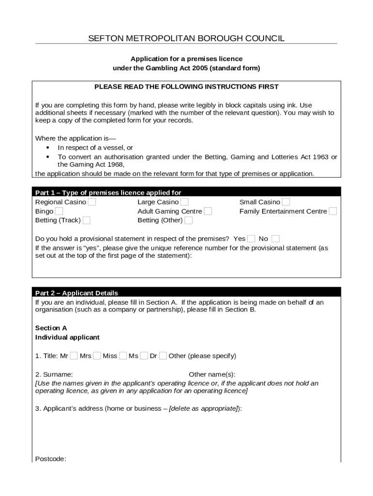Gambling Act Application Grant Premises Licence Doc Template pdfFiller