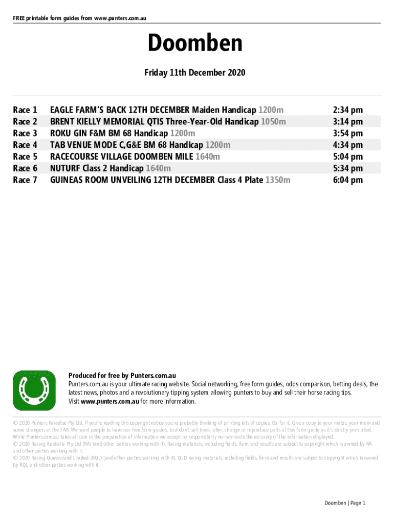 DOOMBEN RACE 1 FORM GUIDE visual data 2