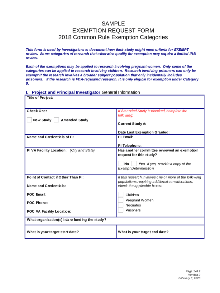 VA Central IRB. Request for Exemption of Research Doc Template pdfFiller