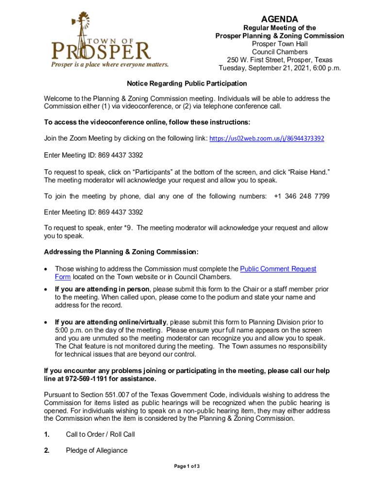 Fillable Online Planning & Zoning Commission Town of Prosper Fax